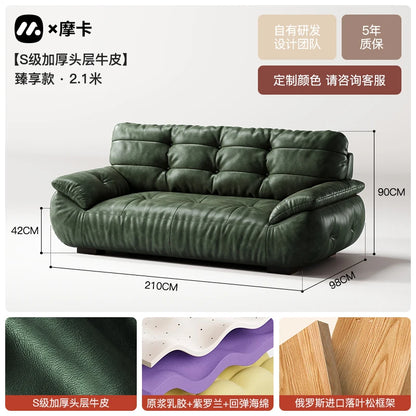 Color sofa American retro oil wax leather living room straight row small apartment brown