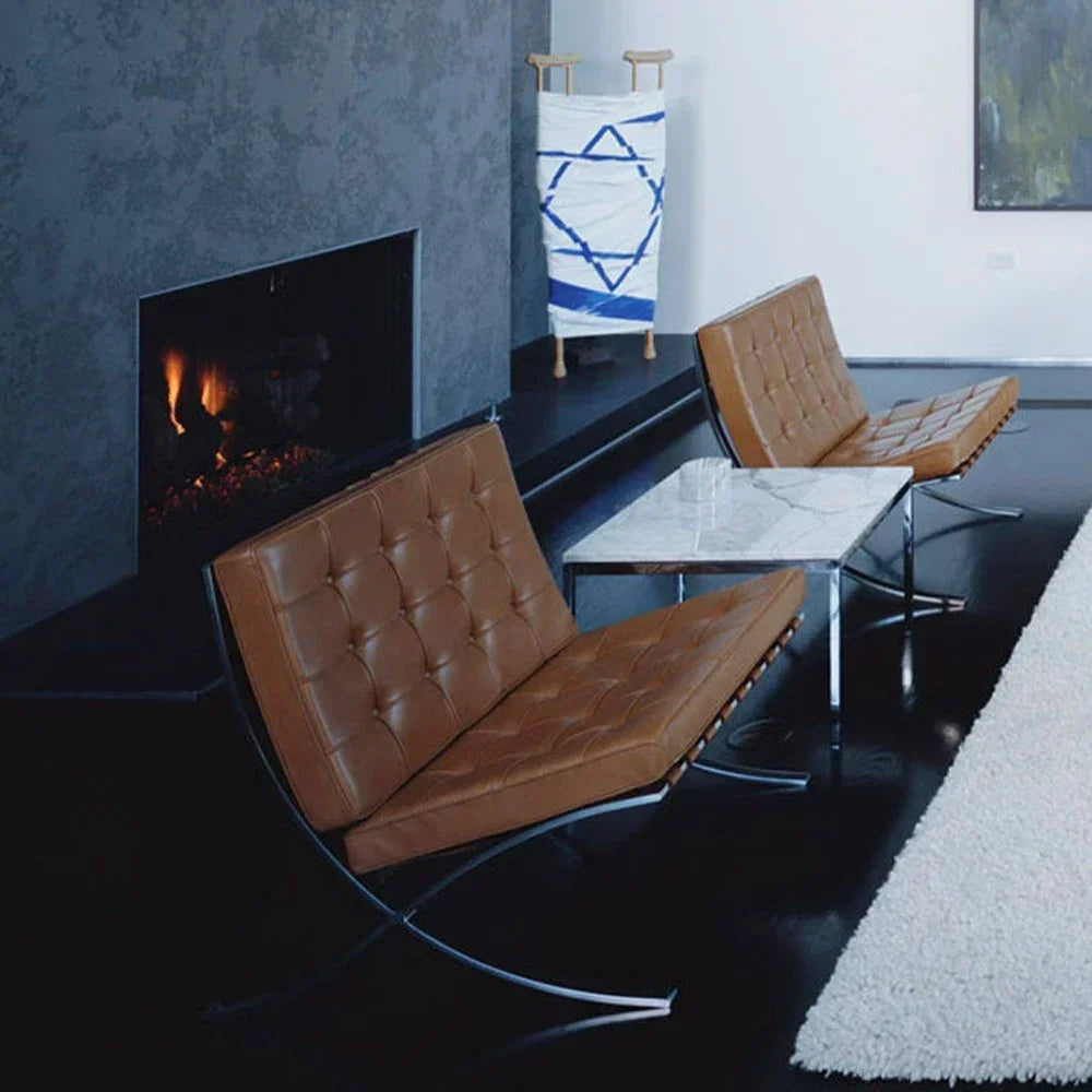High-end Modern Single Black Accetnt Leather Silla Barcelona Chair Lazy Leisure Lounge Chair Cushion Metal  Creativity