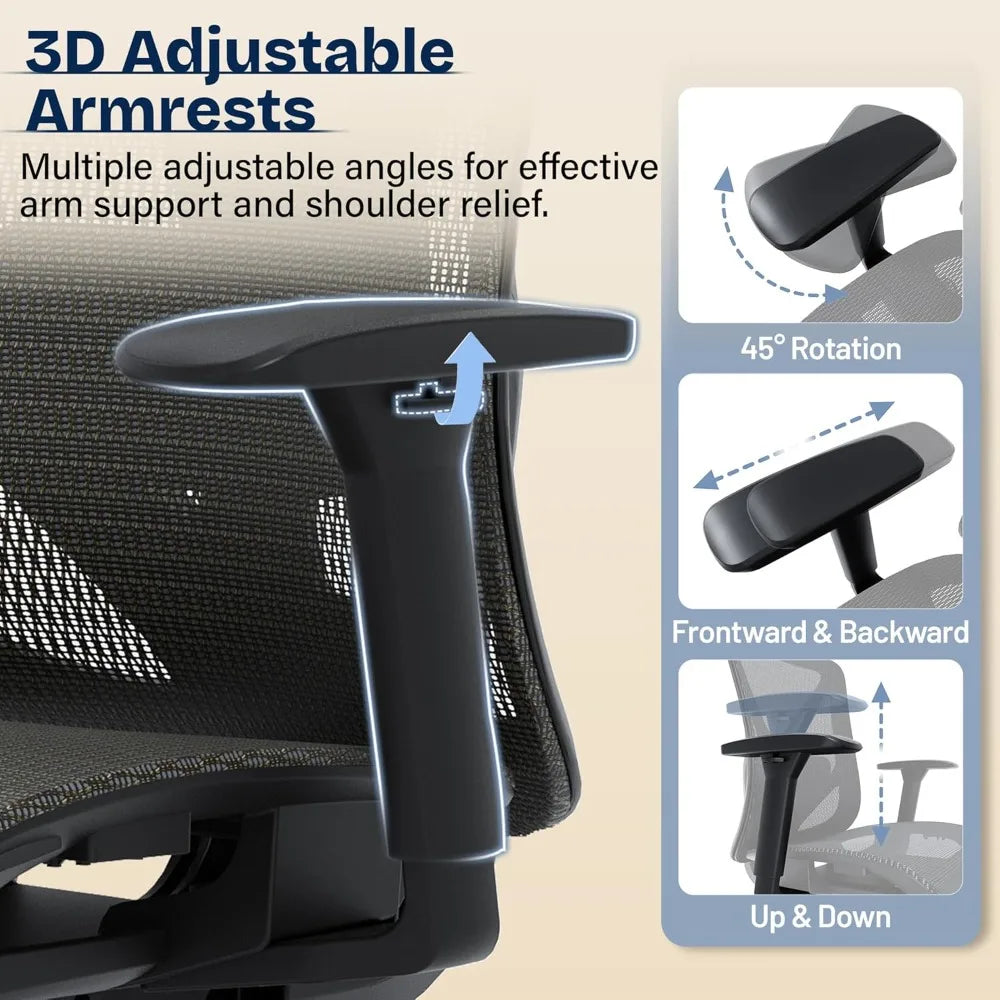 Adjustable Ergonomic Office Chair with Mesh Seat, Lumbar Support, 3D Armrests, and Tilt Mechanism