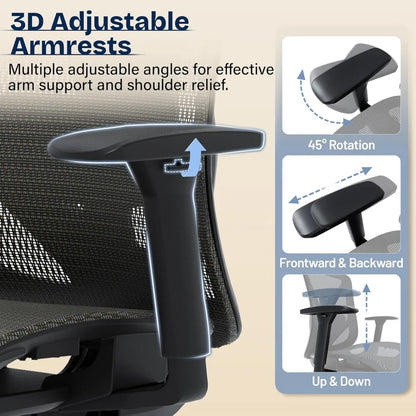 Adjustable Ergonomic Office Chair with Mesh Seat, Lumbar Support, 3D Armrests, and Tilt Mechanism