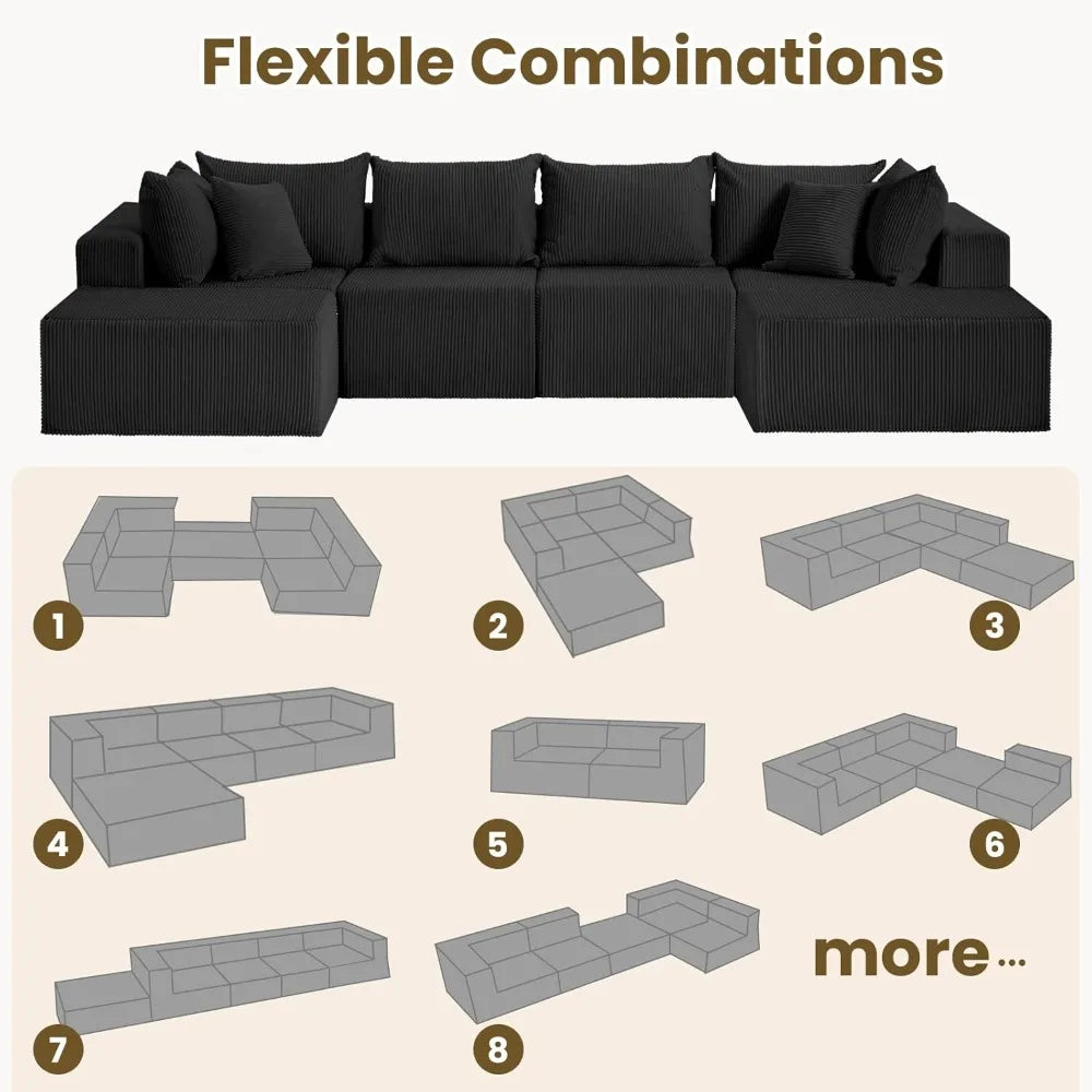 Oversize 131” Boneless Couch for Living Room,Comfort U Shaped Cloud Couch Sectional,Extra Deep Seats Corduroy Modular,Customized