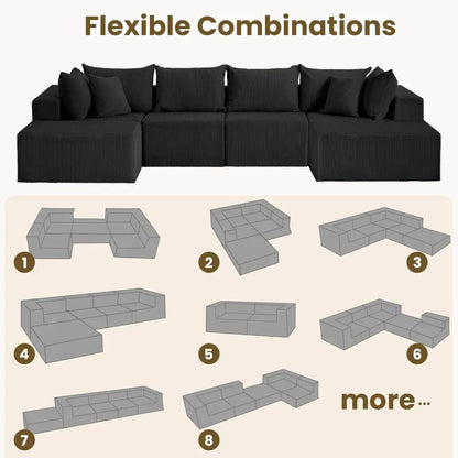 Oversize 131” Boneless Couch for Living Room,Comfort U Shaped Cloud Couch Sectional,Extra Deep Seats Corduroy Modular,Customized