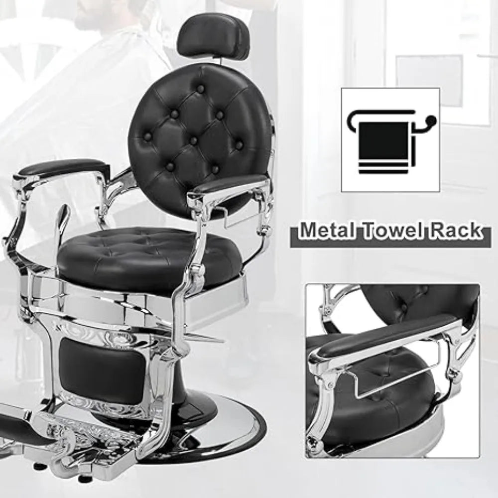 Heavy Duty Barber Chair 700lbs Capacity Vintage Recline Style Hydraulic Operation 360° Rotatable Barber Chair with Headrest