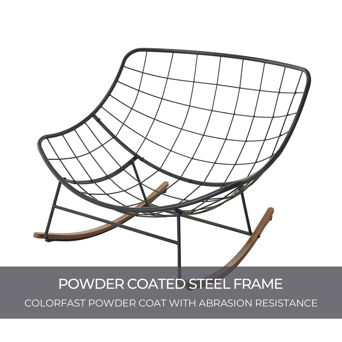 Outdoor Rocking Chair , E-Coated Papasan Rocking Chair with Cushion, Oversized Recliner Rocker for Patio Porch Garden