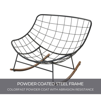 Outdoor Rocking Chair , E-Coated Papasan Rocking Chair with Cushion, Oversized Recliner Rocker for Patio Porch Garden