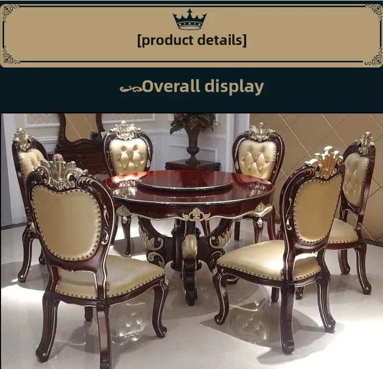 European Style Marble Dining Table Chair Set All Solid Wood Carved for 6-8 People for Restaurant Small Household Hotel