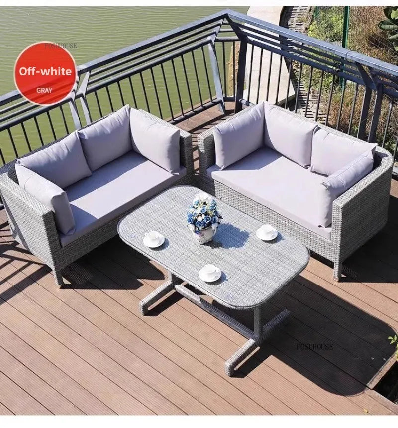 European Outdoor Garden Sofas Leisure PE Rattan Garden Terrace Sofa Chair Set Courtyard Balcony Double Sofa Outdoor Furniture AA