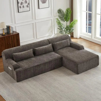 Luxury Chenille L-Shape Sectional Sofa, Minimalist Comfy Sleeper Couch for Living Room, Apartment & Reception Areas, No