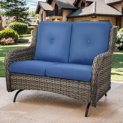 Patio Loveseat Wicker Loveseat Rattan Glider Sofa with Curved Armrest Thicking Back & Seat Cushions for Garden Balcony Backyard