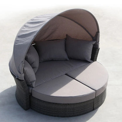 Aluminium Metal Outdoor Sun Lounger Day Bed with Canopy Wickrer Garden Sofa for Courtyard Beach Daybed for Hotel or Park