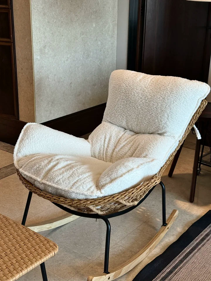 Modern Rocking Lounge Chair for Balcony Woven Rattan Lobster Chair Indoor Swing Seat Comfortable Single Sofa for Living Room