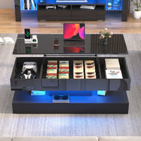 High Glossy LED Coffee Tables for Living Room, Center Table with Open Display Shelf & Large Storage Space, White Coffee Table