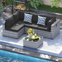 8 Inch Armrest Outdoor Sectional Sofa, 6 Piece Wicker Outdoor Furniture Conversation Sets with Waterproof Cover