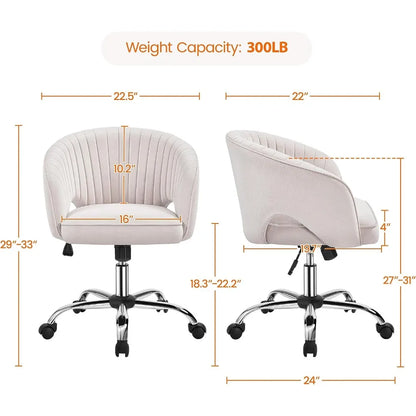 Cute Desk Chair Velvet Vanity Chair with Wheels Home Office Upholstered Modern Swivel Armchair with Tufted Barrel Back for Stud