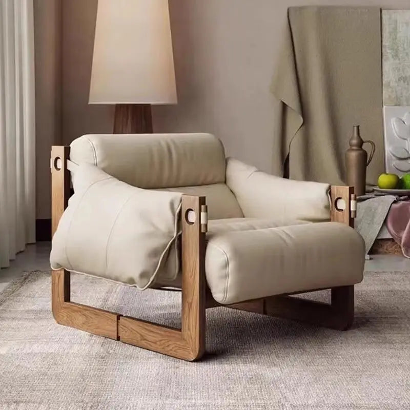 Jersey Leisure Chair Antique Style Wax Leather Single Sofa Chair Home Recliner