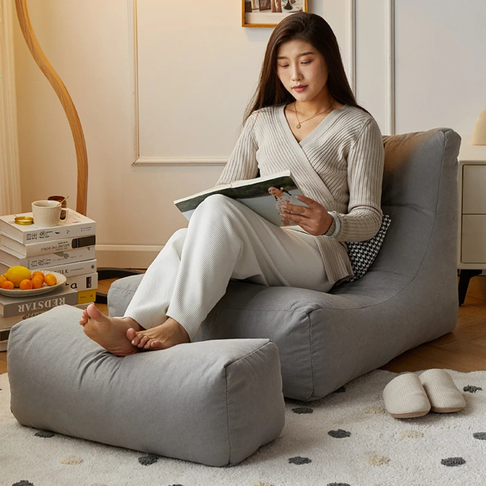 OTAUTAU Soft Cotton Bean Bag Cover Without Filler Chaise Lounge Recliner Sofa Bed Beanbag Pouf Sac with Footstool Ottoman SF027