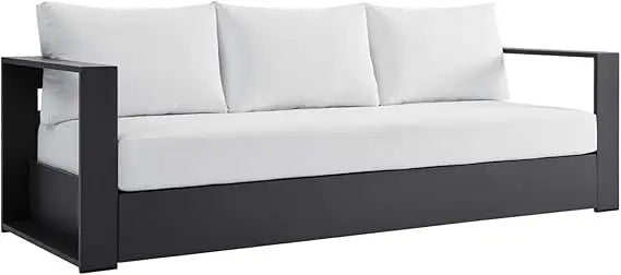 Gray White Aluminum Outdoor Patio Sofa, Modern All-Weather Garden Lounge Furniture for Terrace