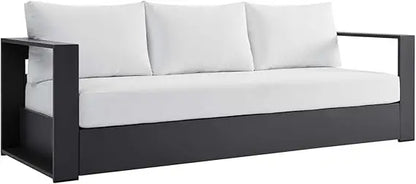 Gray White Aluminum Outdoor Patio Sofa, Modern All-Weather Garden Lounge Furniture for Terrace