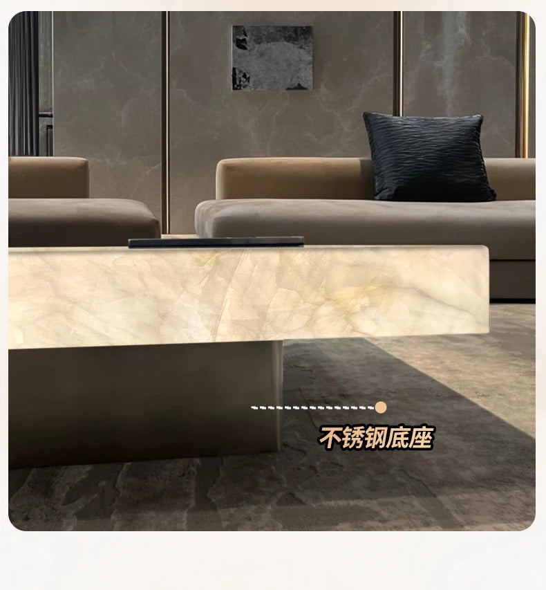 **Rectangle living room coffee table luminous jade luxury stone villa marble natural high-grade light luxury minimalist mansion
