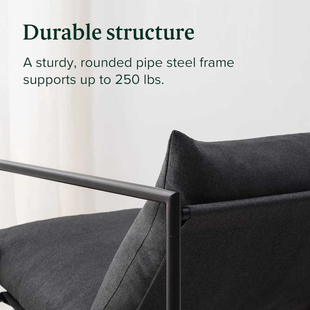 Modern Metal Accent Chair with Shredded Foam Cushion, Dark Grey, Easy Assembly, 250 lbs Capacity