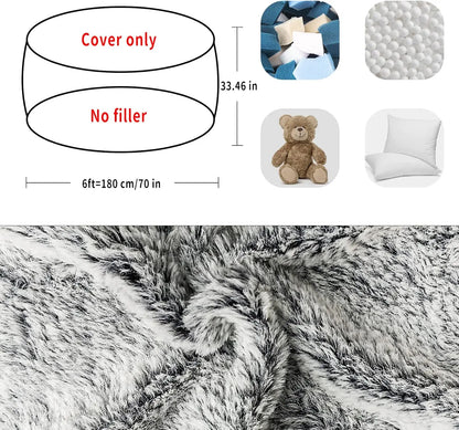 Soft Fluffy Velvet Bean Bag Chair Cover, Washable 6ft Round for Adults Living Room Bedroom