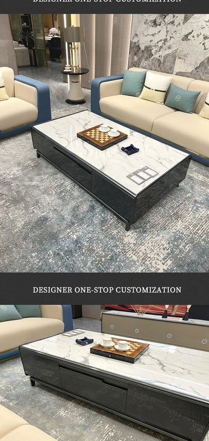 Italian light luxury large apartment leather sofa living room top layer cowhide designer villa high-end furniture combination