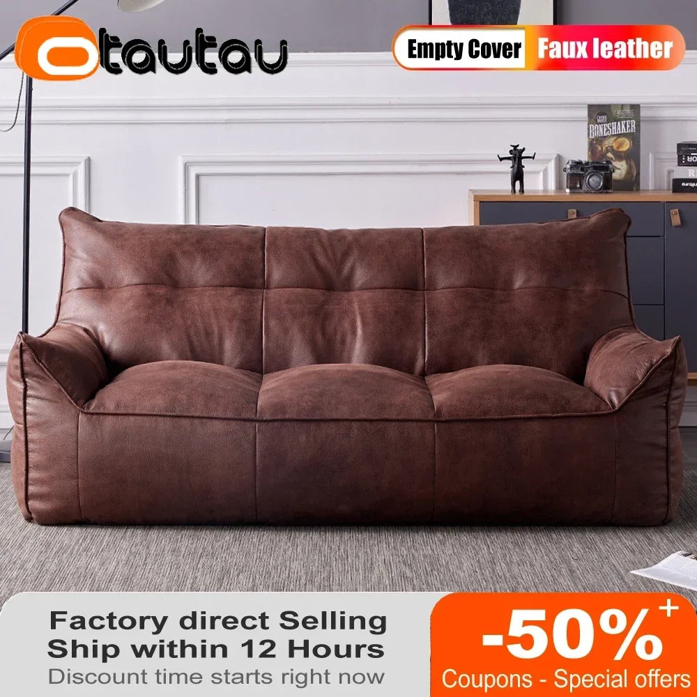 OTAUTAU 3-seat Retro Faux Leather Bean Bag Sofa Cover SF003【No Filler Inside ! You Need To Buy The Filler By Yourself！】
