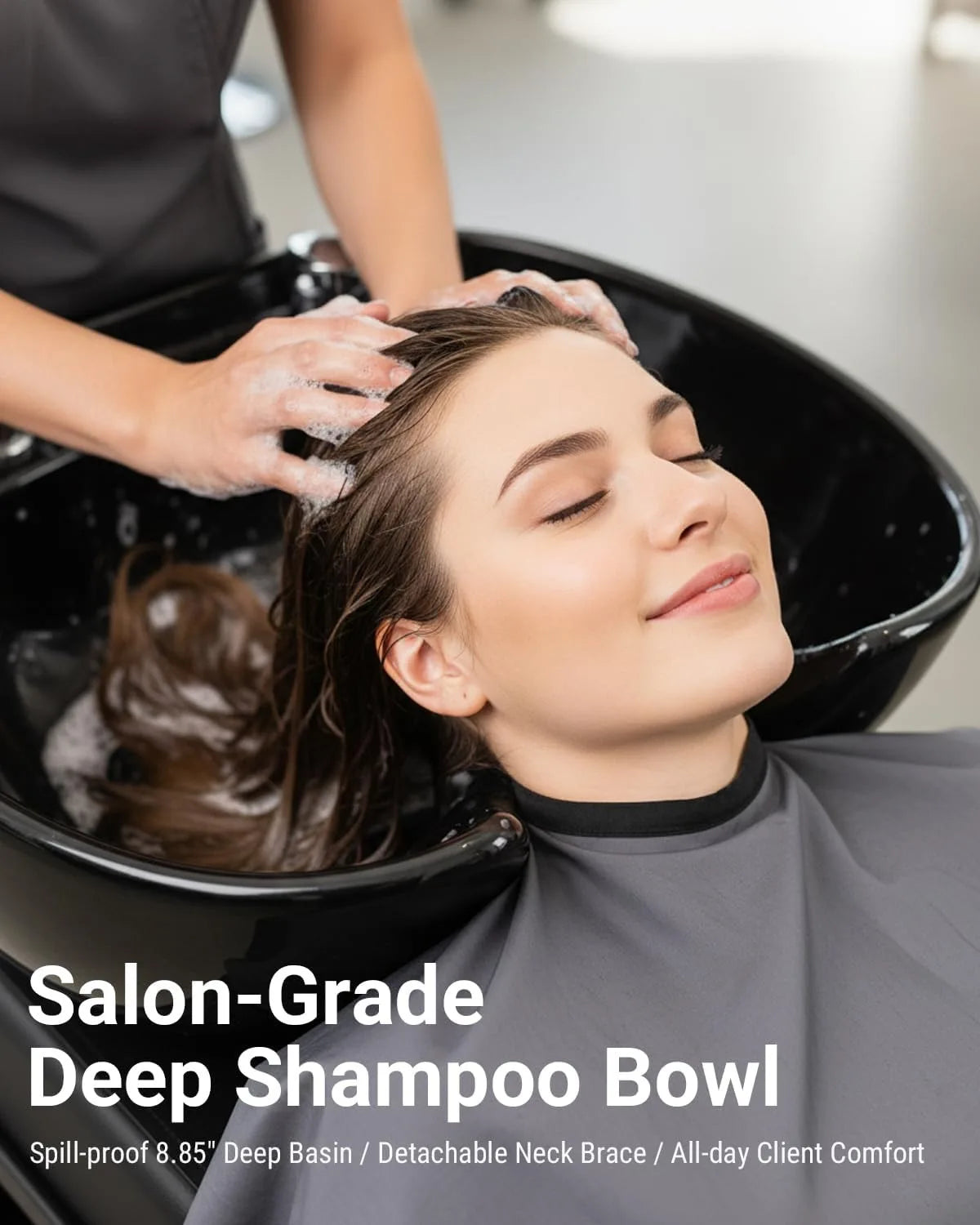 Shampoo Bowl and Chair Set for Salon, Hair Washing Station for Hair Stylist, ABS Shampoo Bowl Sink Chair with Side Store Compart