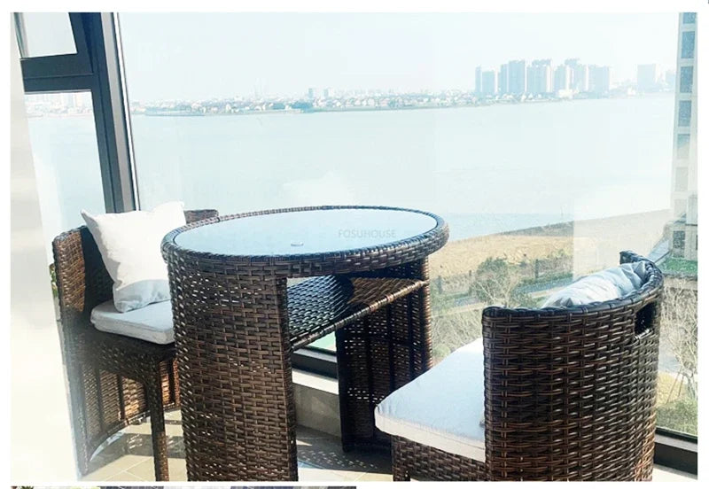 Nordic Rattan Garden Furniture Sets Outdoor Furniture Simple Courtyard Balcony Table and Chair Set Bistro Dining Table Chair Set