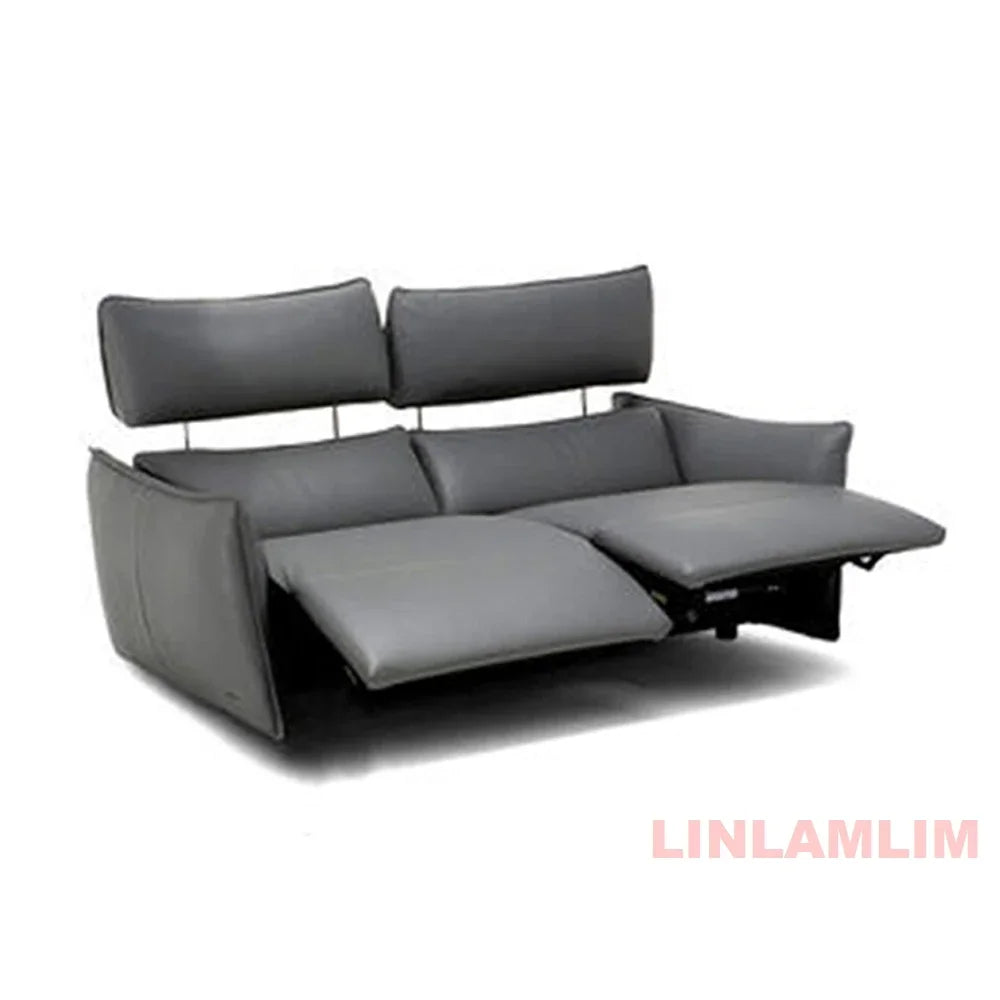QY Dual Motor Power Reclining Genuine Leather Sectional Sofa with Adjustable Headrests, L-Shaped Corner Couch with Chaise Lounge