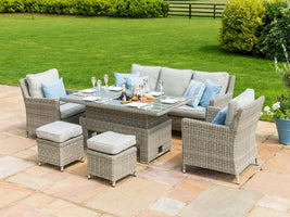 PatioLix Patio Wicker Dining Set Outdoor Furniture Sofa With Ice Bucket And Rising Table Waterproof Garden Rattan Sofa
