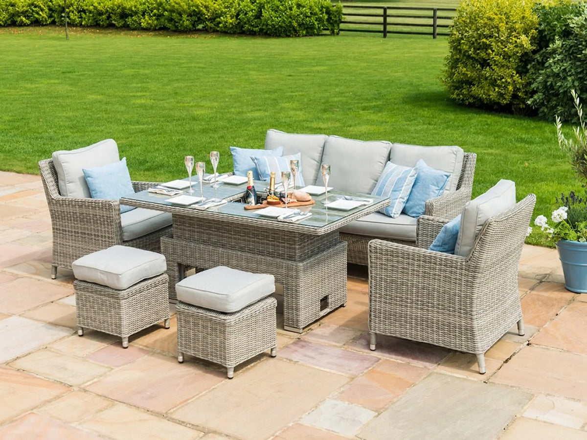 PatioLix Patio Wicker Dining Set Outdoor Furniture Sofa With Ice Bucket And Rising Table Waterproof Garden Rattan Sofa