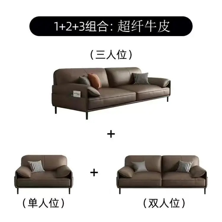 Simple Modern Office Sofa Coffee Table Set Luxury Genuine Leather Three-Seater for Business Meeting Reception Living Room Hotel