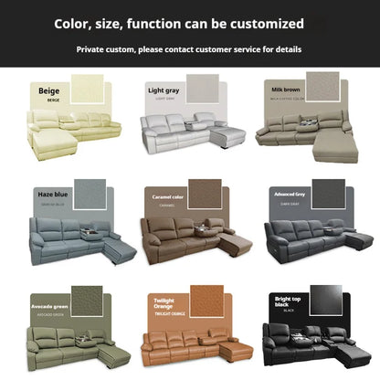 Modern Italian electric sofa set leather multi-functional recliner with characteristic metal corner combination