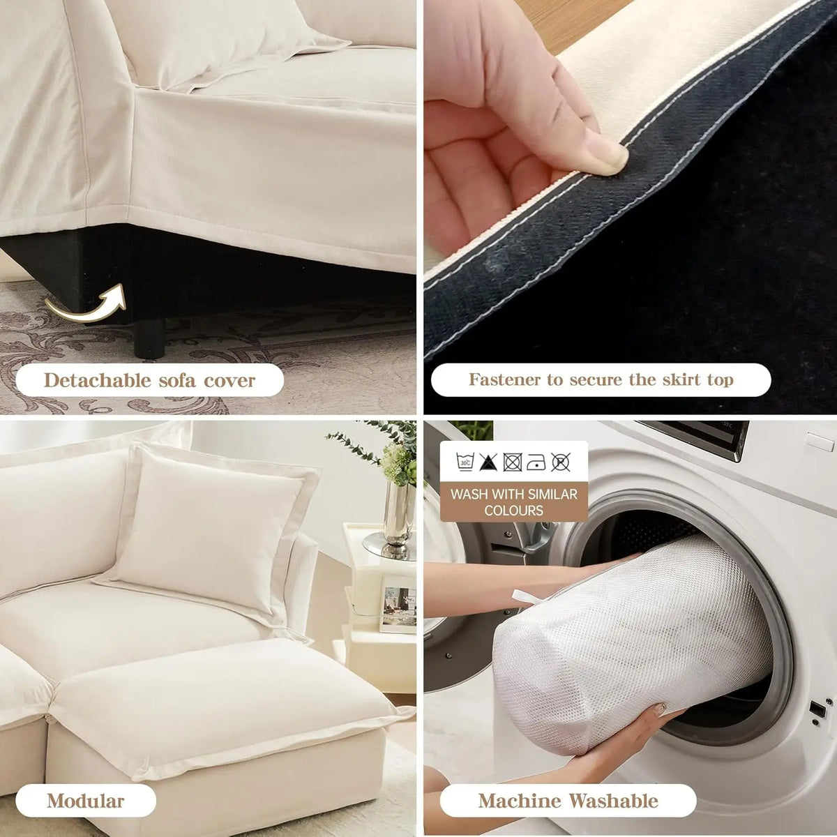 L-Shaped Modular Sectional Sofa Removable Slipcover Cloud 3-Seater Movable Ottoman Chenille Living Room Customized