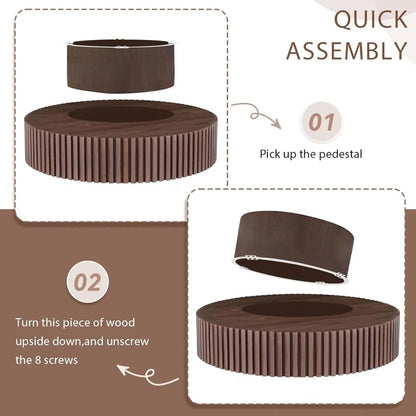 Round Modern Fluted Walnut Coffee Table, Unique Tea Table, Contemporary Drum Circle Accent Center Table for Living Room