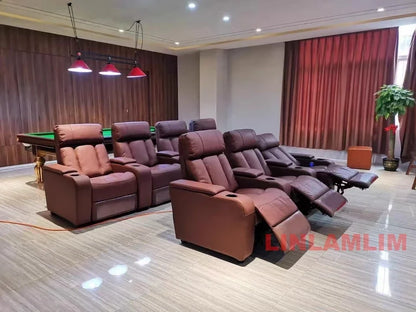 Linlimlam Luxury Genuine Leather Electric Recliners Cinema Chairs with Cup Holder, LED Light – Home Theater Power Reclining Sofa
