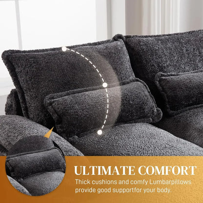 Sectional Sofa Cloud Couch for Living Room, 123" Modern Fluffy Chenille U Shaped Couch, with Storage Console & Cup Holders