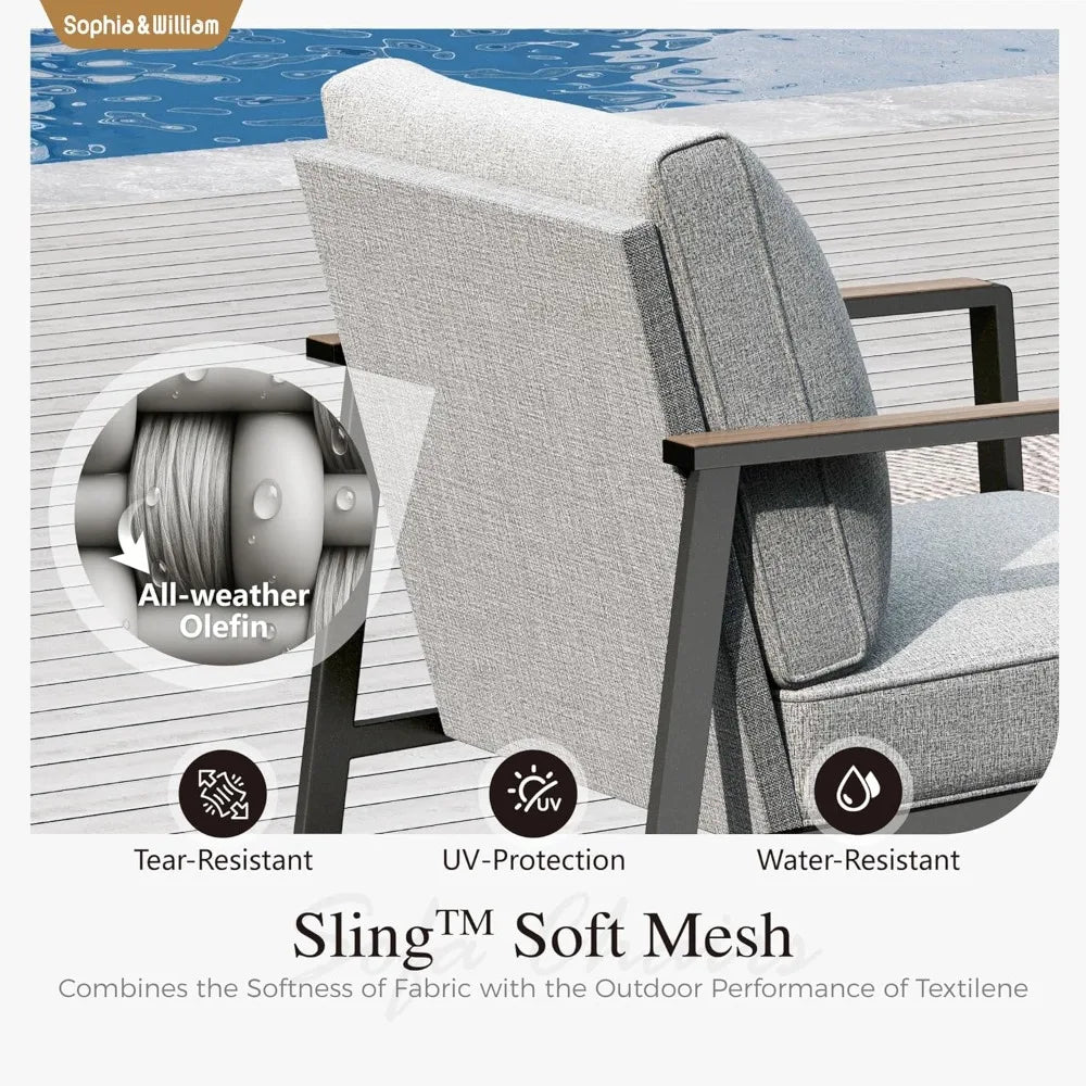 Modern Patio Furniture Set Outdoor Conversation Set 6pcs Heavy Duty with Soft Cotton-Filled Textilene Fabric fo