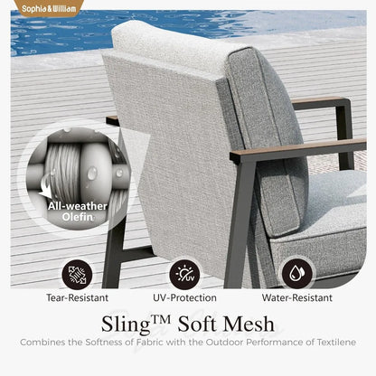 Modern Patio Furniture Set Outdoor Conversation Set 6pcs Heavy Duty with Soft Cotton-Filled Textilene Fabric fo