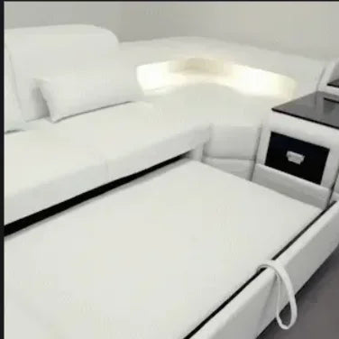 Modern LED Lighted Sofa Set with Recliner, Adjustable Headrest & Console | Luxury Leather Sectional Couch | Futuristic Furniture