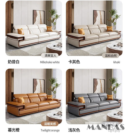 MINGDIBAO Premium Italian Genuine Leather Sofa Set for Living Room with Adjustable Headrests, Bluetooth Speaker, Wireless Charge