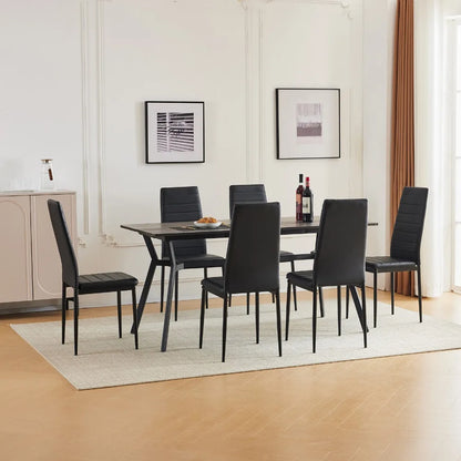 7 PCS Kitchen Dining Set Modern Breakfast Furniture Wood Top Table & 6 Chairs