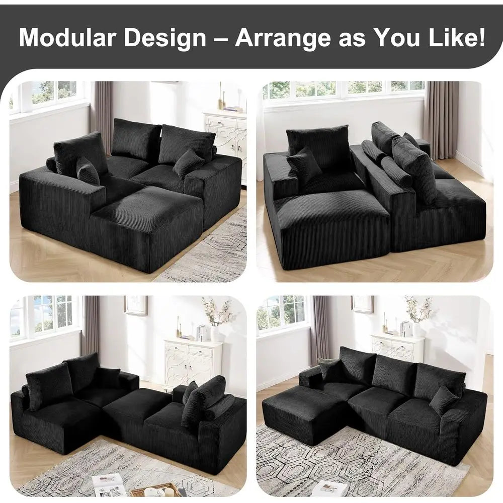 Modular Sectional Sofa, Compression Sofa with Deep Seat, Modular L-Shape Couch with Chaise, Upholstered Couches for Living Room