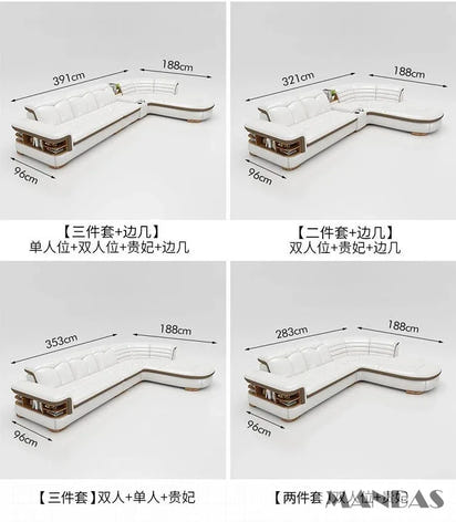 Luxury L-Shaped Genuine Leather Sectional Sofa Sets with USB, Bluetooth Speaker - MANBAS Living Room Italian Leather Couches