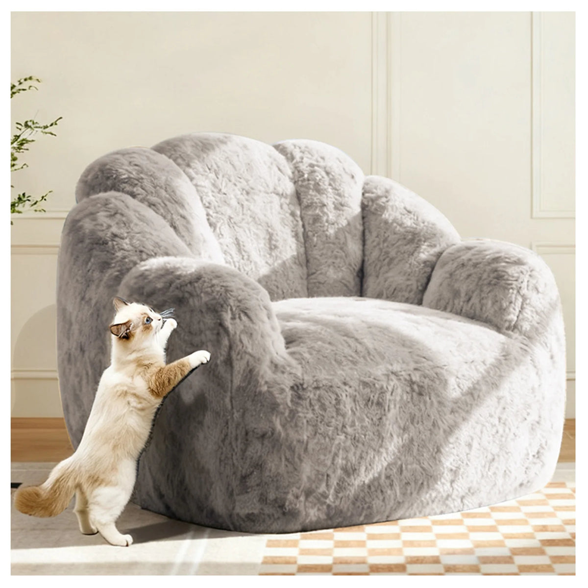 Adult bean bag chair, ultra-large, boneless sofa; reading chair with rabbit fur fabric; living room furniture, memory foam lazy