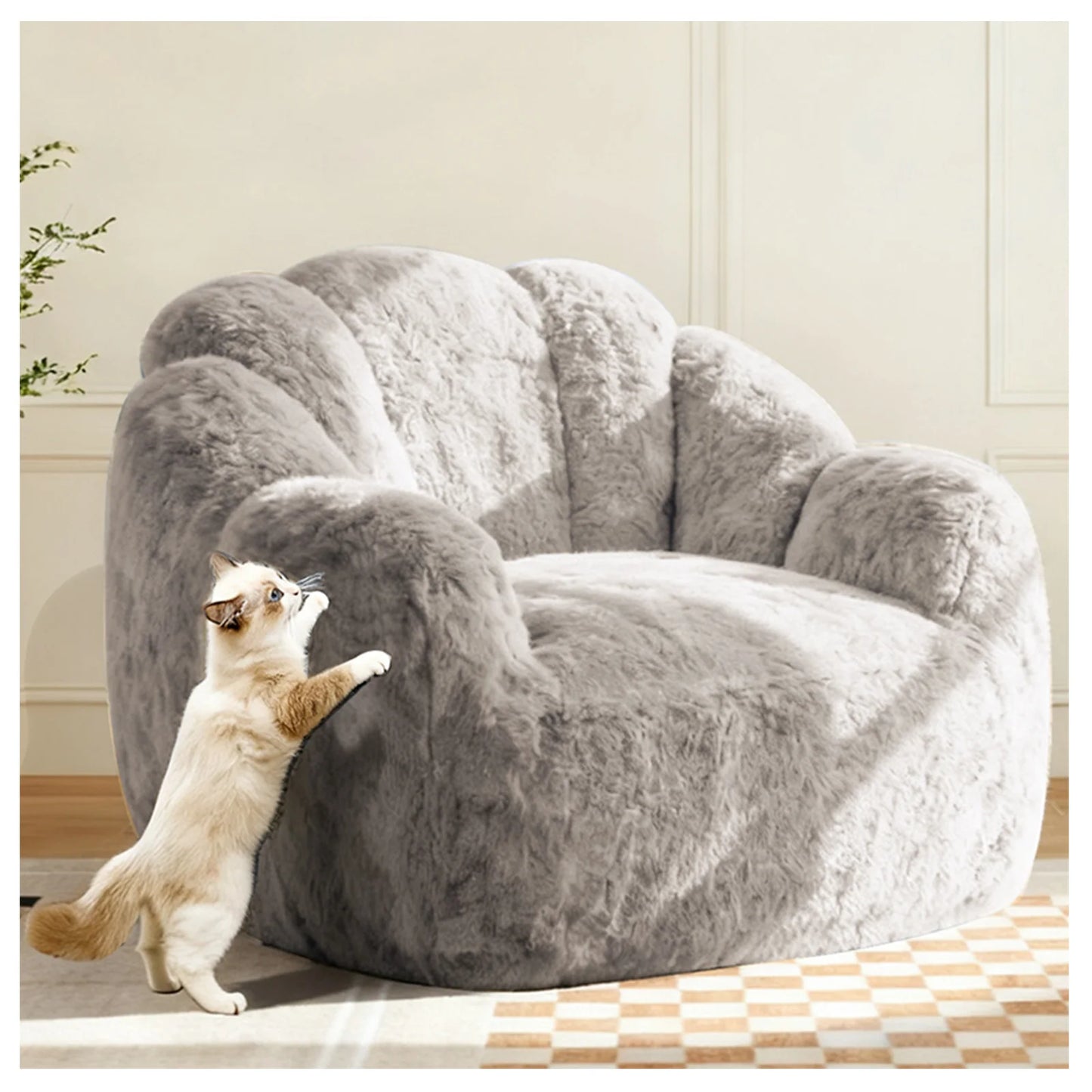 Adult bean bag chair, ultra-large, boneless sofa; reading chair with rabbit fur fabric; living room furniture, memory foam lazy