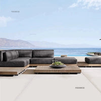 Nordic Solid Wood Villa Set Patio Outdoor Sofas Waterproof Sun Protection Balcony Leisure Recliner Light Luxury Garden Furniture