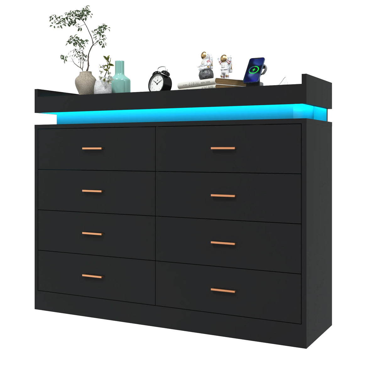 8 Drawer Dresser with LED Light, Modern Chest of Drawers for Closet, 47