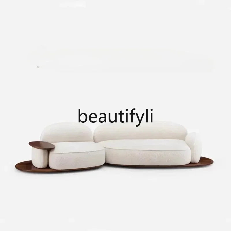 A  Italian minimalist island sofa modern cream style villa large flat black walnut, fabric sofa